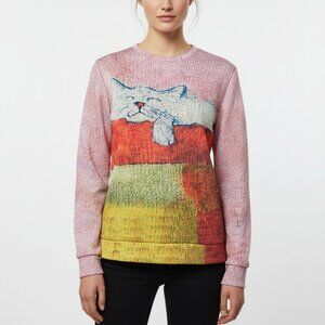 Unbranded  Sweatshirt Top Cat Pink Orange Grunge Twee Casual Ribbed M